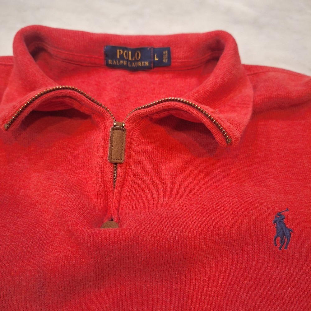 Polo Ralph Lauren Quarter Zip Pullover Mens L Red Cotton Knit Sweater Pony Logo